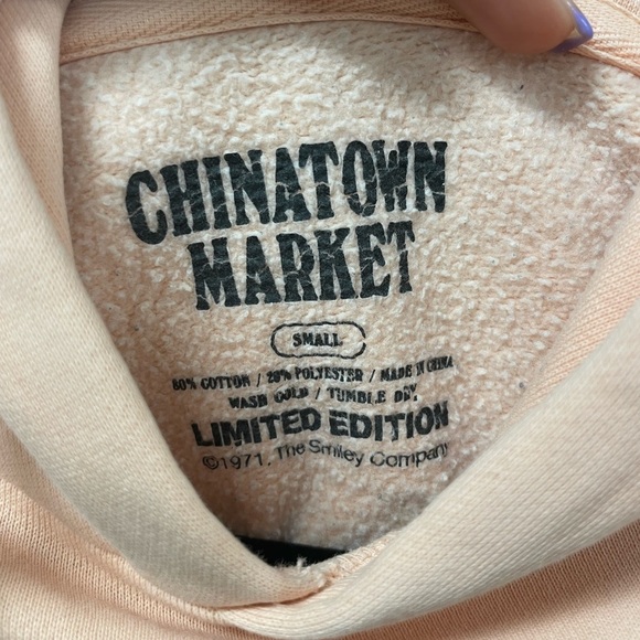 Men Peach Hoodie with Smiley Face Graphic - Picture 8 of 9